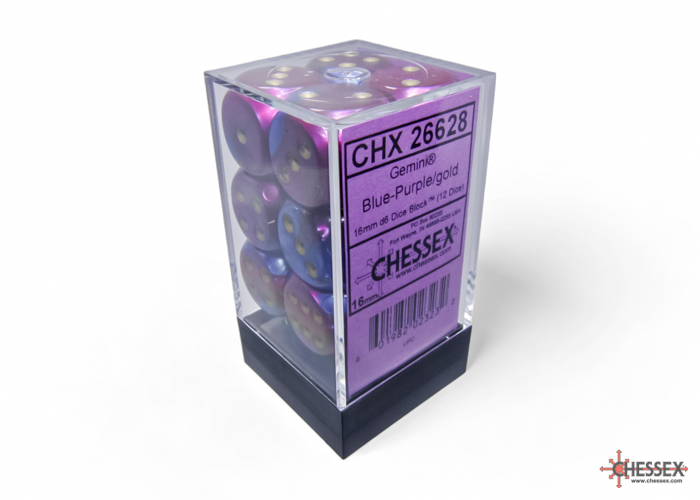 Gemini Blue-Purple/gold 16mm d6 Dice Block (12 dice) - CHX26628